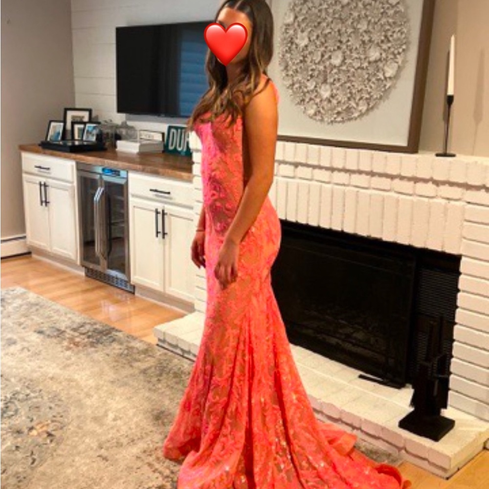 Jovani coral sequins dress